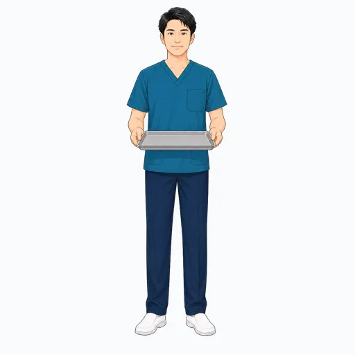 検査トレーを持つ男性医療スタッフのイラスト