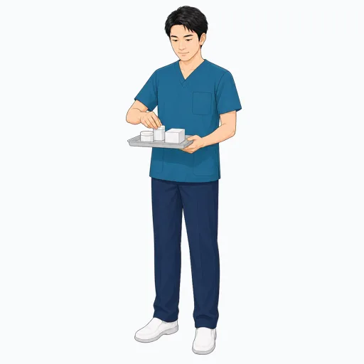 診察室を準備する男性医療スタッフのイラスト