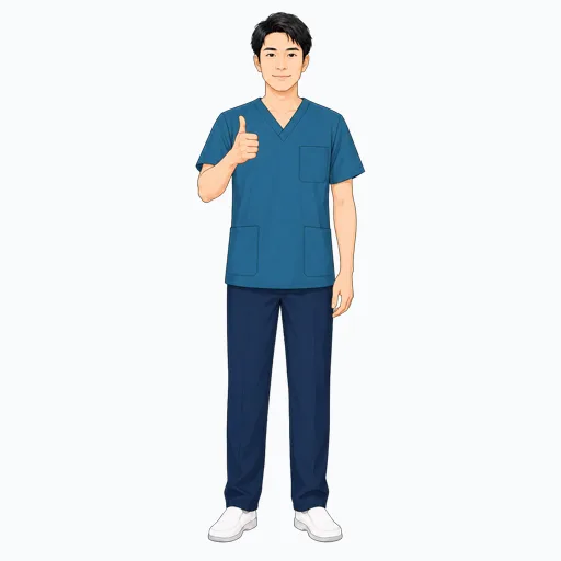 確認完了でサムズアップする男性医療スタッフのイラスト