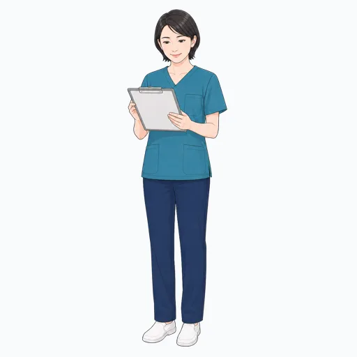 問診票を確認する女性医療スタッフのイラスト