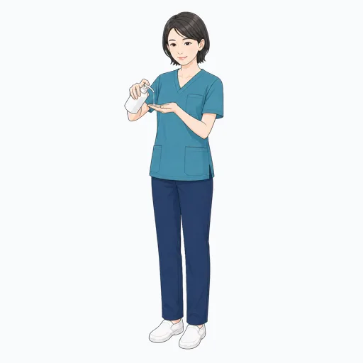 手指消毒をする女性医療スタッフのイラストのイラスト