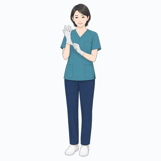 手袋を着ける女性医療スタッフのイラストのイラスト