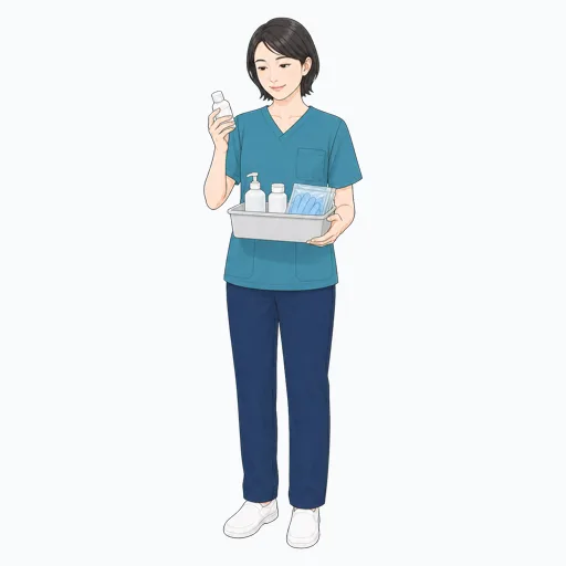 医療備品を確認する女性医療スタッフのイラストのイラスト