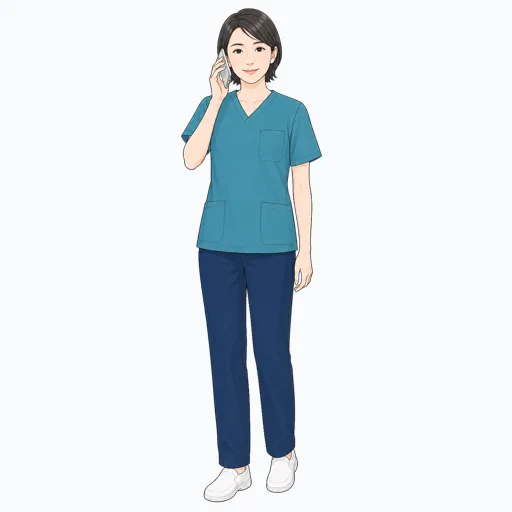電話連絡する女性医療スタッフのイラストのイラスト