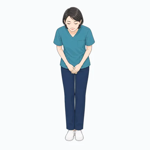 丁寧にお辞儀する女性医療スタッフのイラストのイラスト