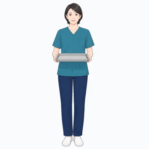 検査トレーを持つ女性医療スタッフのイラストのイラスト