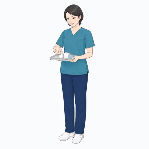 診察室を準備する女性医療スタッフのイラスト