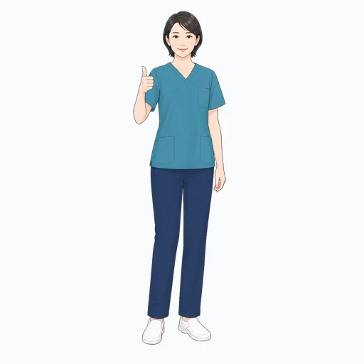 確認完了でサムズアップする女性医療スタッフのイラスト