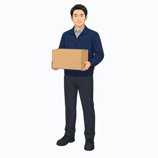 荷物を運ぶ男性配送スタッフのイラスト