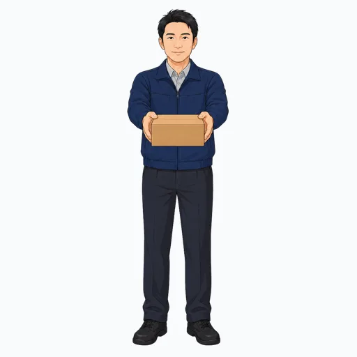 荷物を手渡す男性配送スタッフのイラスト
