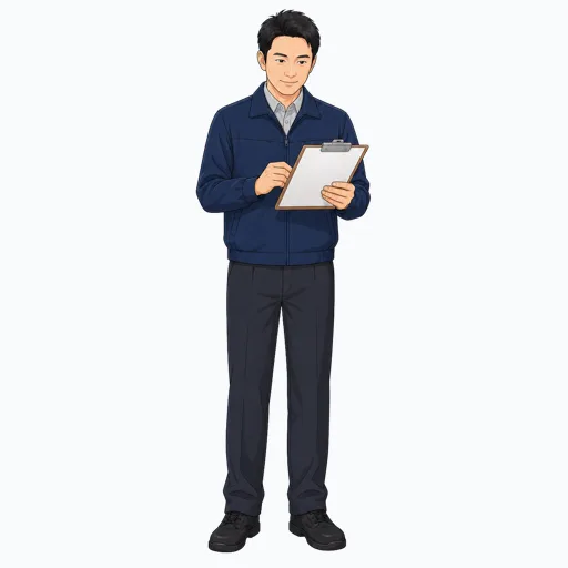 配送伝票を確認する男性配送スタッフのイラストのイラスト