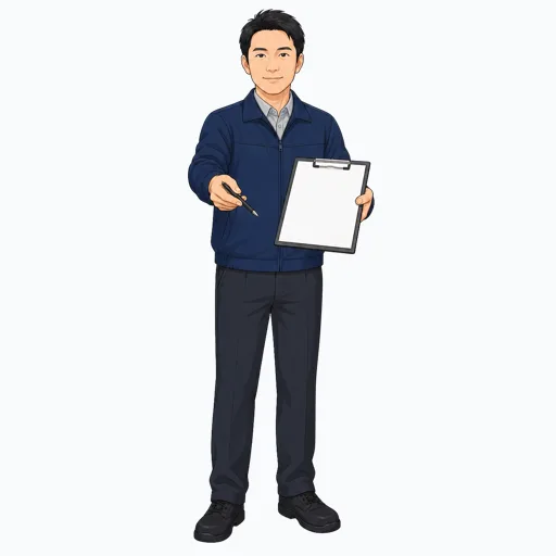 受領サインを受け取る男性配送スタッフのイラスト