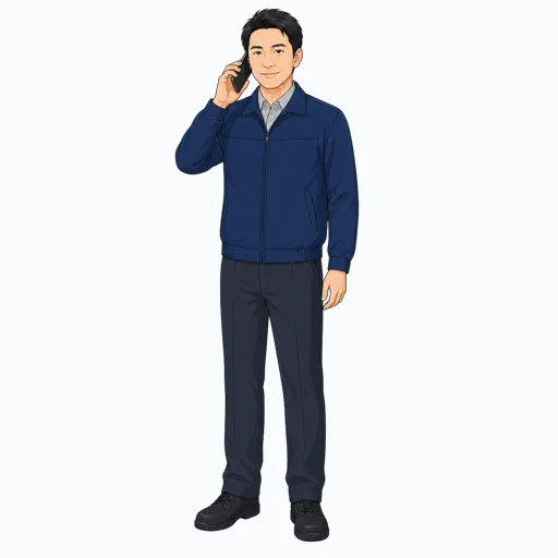 電話連絡する男性配送スタッフのイラストのイラスト