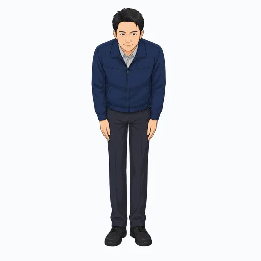 丁寧にお辞儀する男性配送スタッフのイラスト