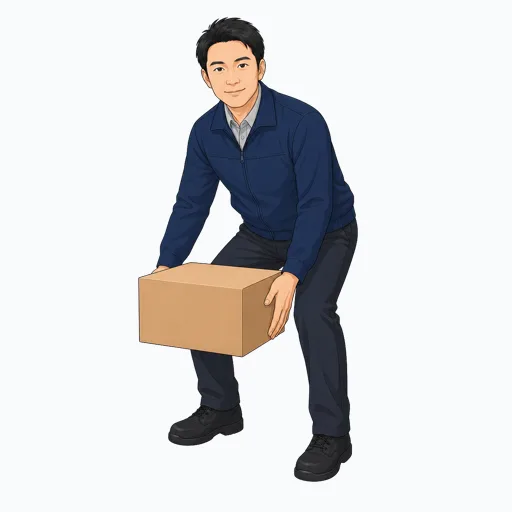 荷物を持ち上げる男性配送スタッフのイラストのイラスト