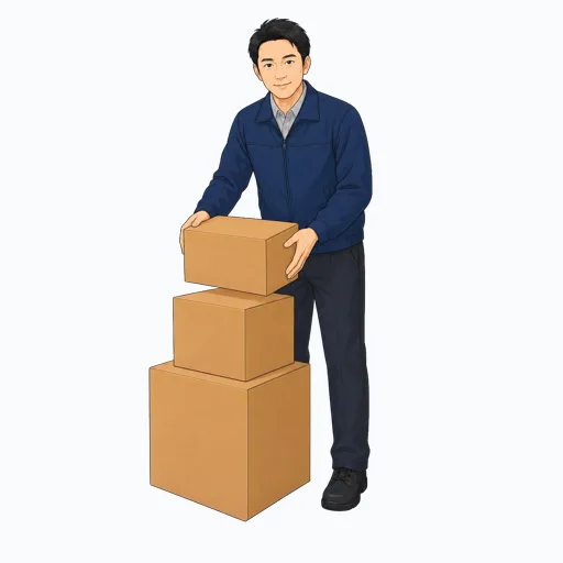 荷物を仕分ける男性配送スタッフのイラストのイラスト