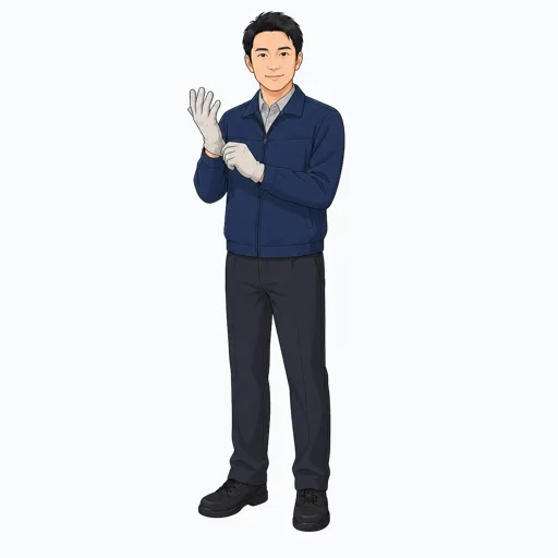 作業手袋を着ける男性配送スタッフのイラスト