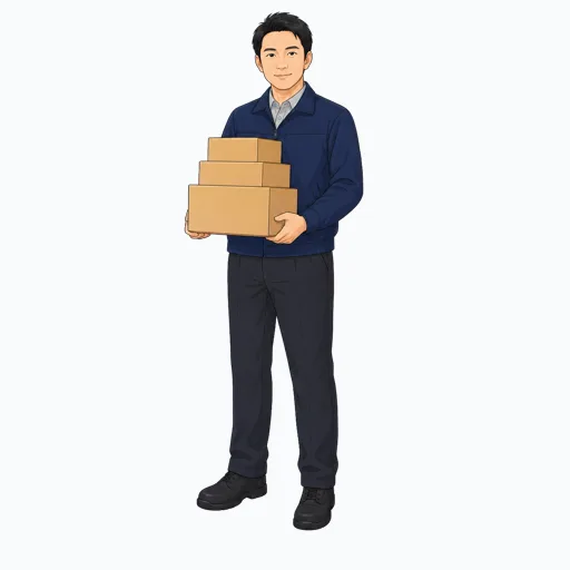 複数の荷物を抱える男性配送スタッフのイラスト