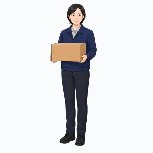 荷物を運ぶ女性配送スタッフのイラスト