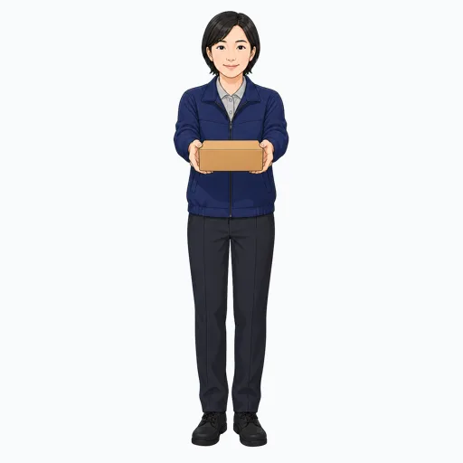 荷物を手渡す女性配送スタッフのイラスト