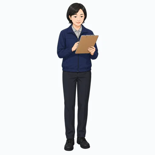 配送伝票を確認する女性配送スタッフのイラストのイラスト