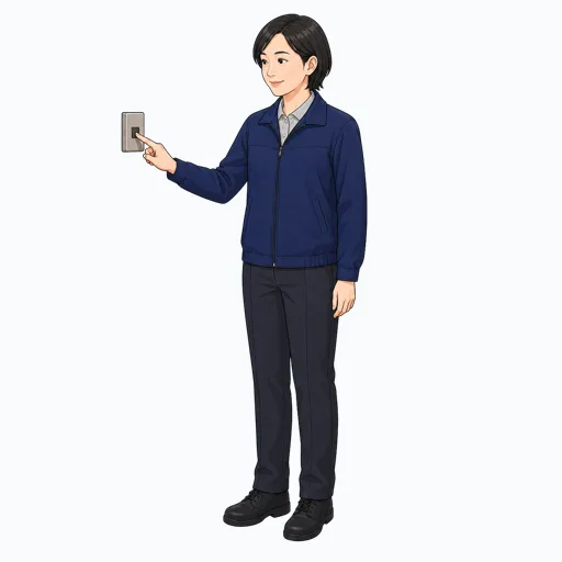 インターホンを押す女性配送スタッフのイラスト