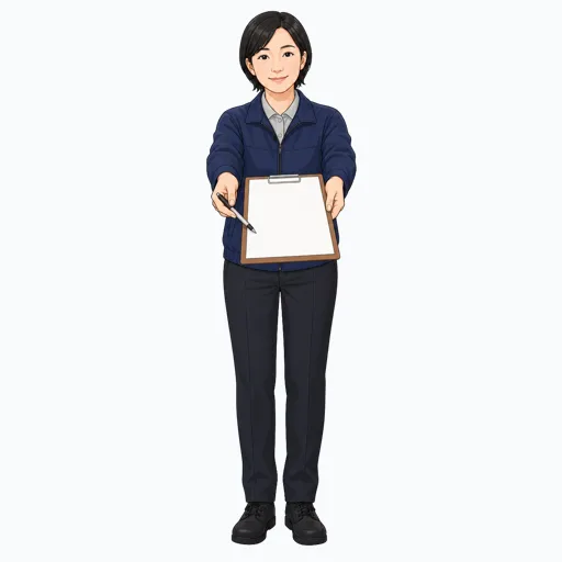 受領サインを受け取る女性配送スタッフのイラスト