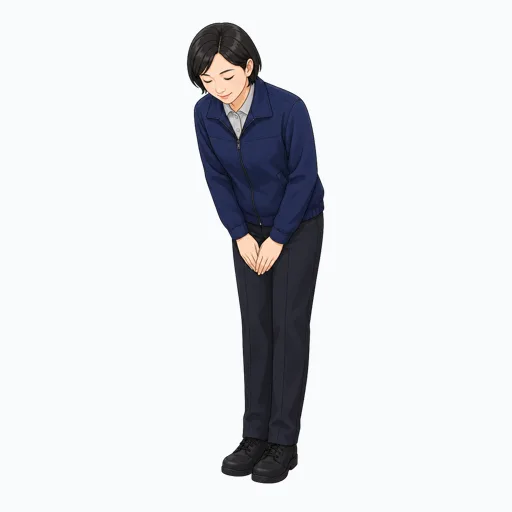 丁寧にお辞儀する女性配送スタッフのイラストのイラスト