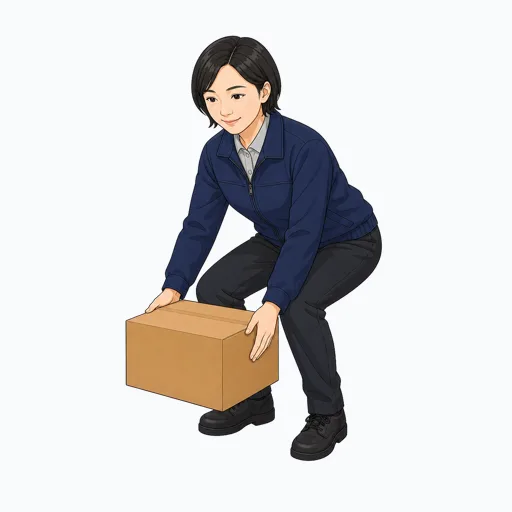 荷物を持ち上げる女性配送スタッフのイラストのイラスト