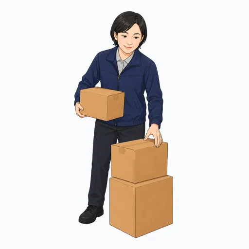 荷物を仕分ける女性配送スタッフのイラストのイラスト