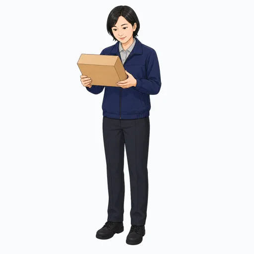荷物の状態を確認する女性配送スタッフのイラストのイラスト
