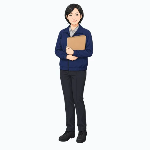 配送書類を運ぶ女性配送スタッフのイラスト