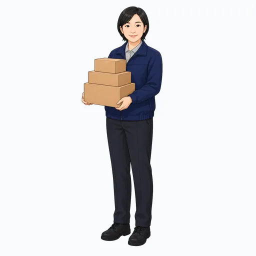 複数の荷物を抱える女性配送スタッフのイラスト