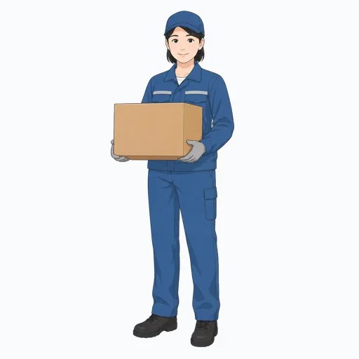 段ボール箱を運ぶ女性倉庫作業員のイラスト