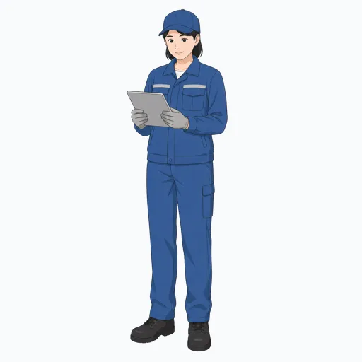 タブレットで在庫確認する女性倉庫作業員のイラストのイラスト