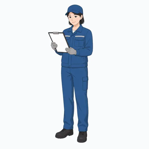 クリップボードを確認する女性倉庫作業員のイラストのイラスト