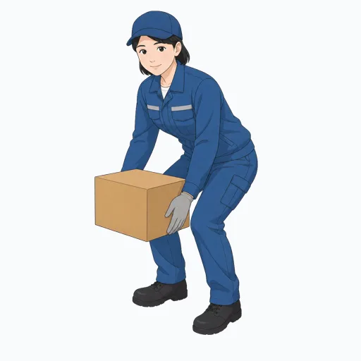 箱を持ち上げる女性倉庫作業員のイラストのイラスト