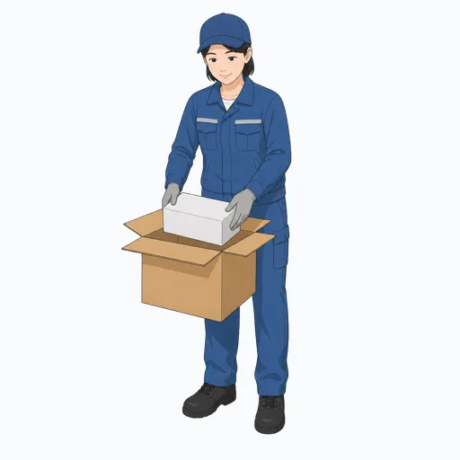 箱詰めする女性倉庫作業員のイラストのイラスト