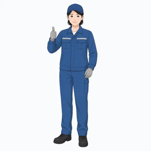 確認完了でサムズアップする女性倉庫作業員のイラストのイラスト