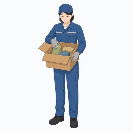 箱の中身を検品する女性倉庫作業員のイラストのイラスト