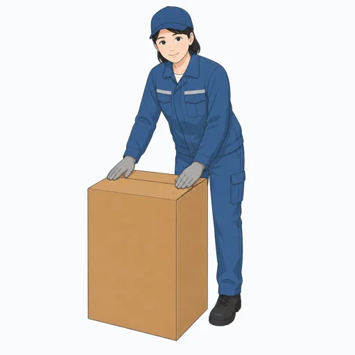 段ボール箱を閉じる女性倉庫作業員のイラスト