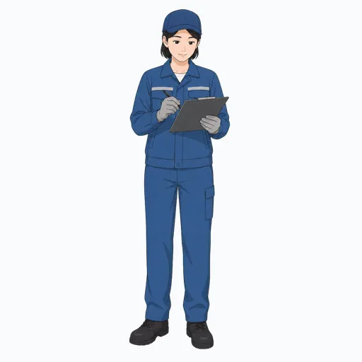 クリップボードに記入する女性倉庫作業員のイラスト