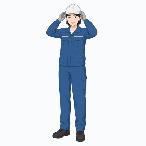 安全ヘルメットをかぶる女性倉庫作業員のイラスト