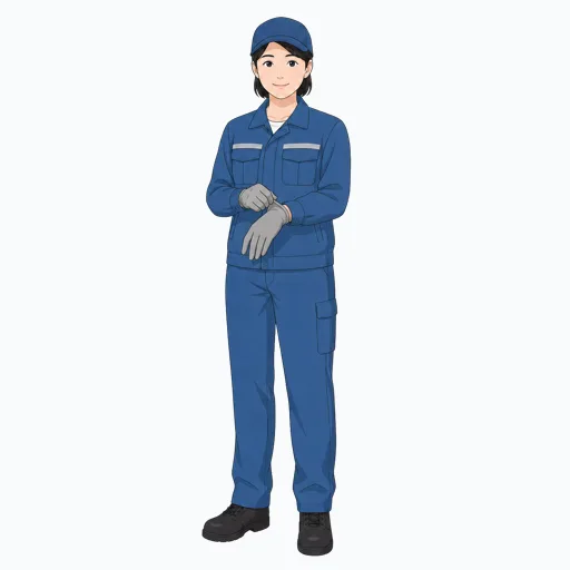 作業手袋を整える女性倉庫作業員のイラスト