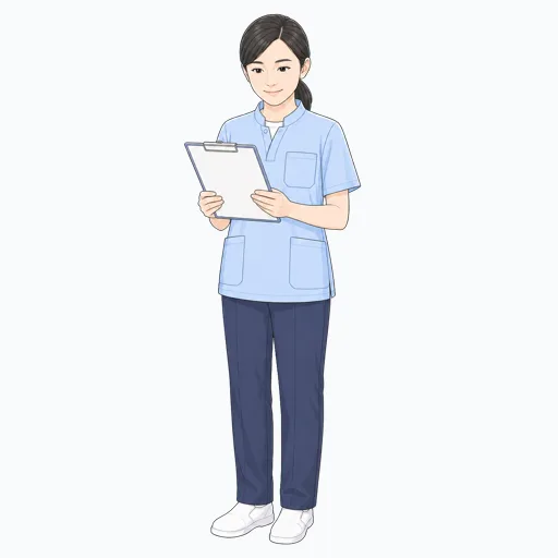 介護記録を確認する女性介護スタッフのイラスト