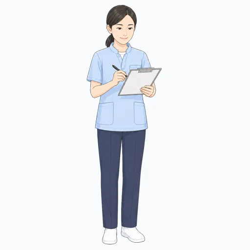 介護記録を書く女性介護スタッフのイラスト