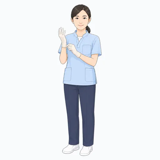 使い捨て手袋を着ける女性介護スタッフのイラスト