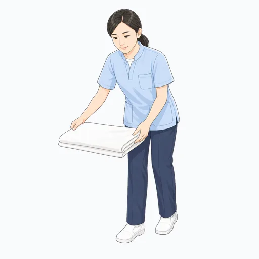 シーツを整える女性介護スタッフのイラスト