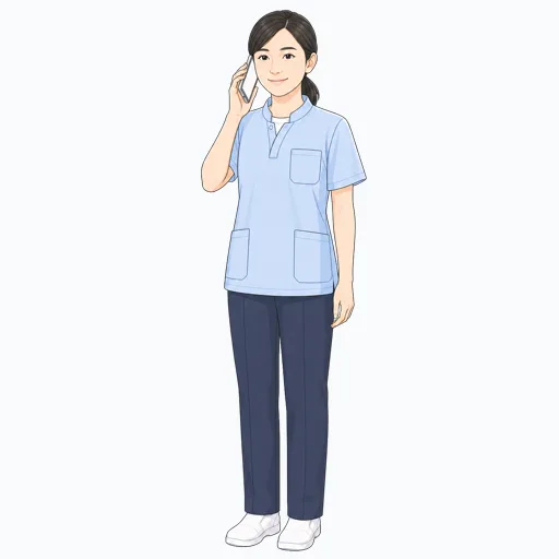 電話連絡をする女性介護スタッフのイラスト