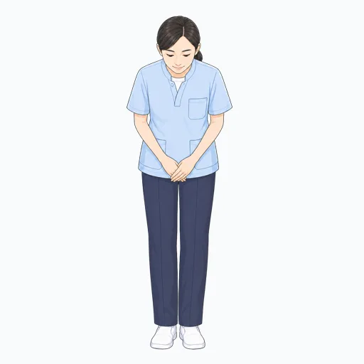 丁寧にお辞儀する女性介護スタッフのイラスト